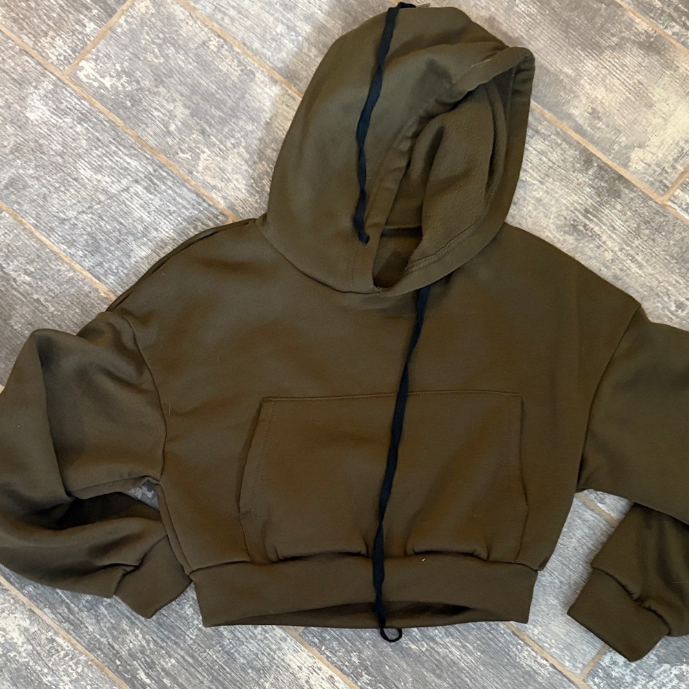 Olive Green Cropped Hoodie